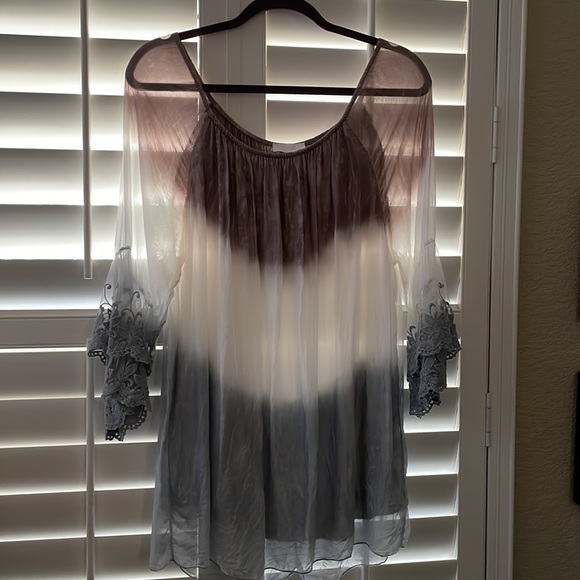 Luxurious boho-chic silk/viscose lined tunic top by Scandal Italy, size Large - Picture 9 of 11